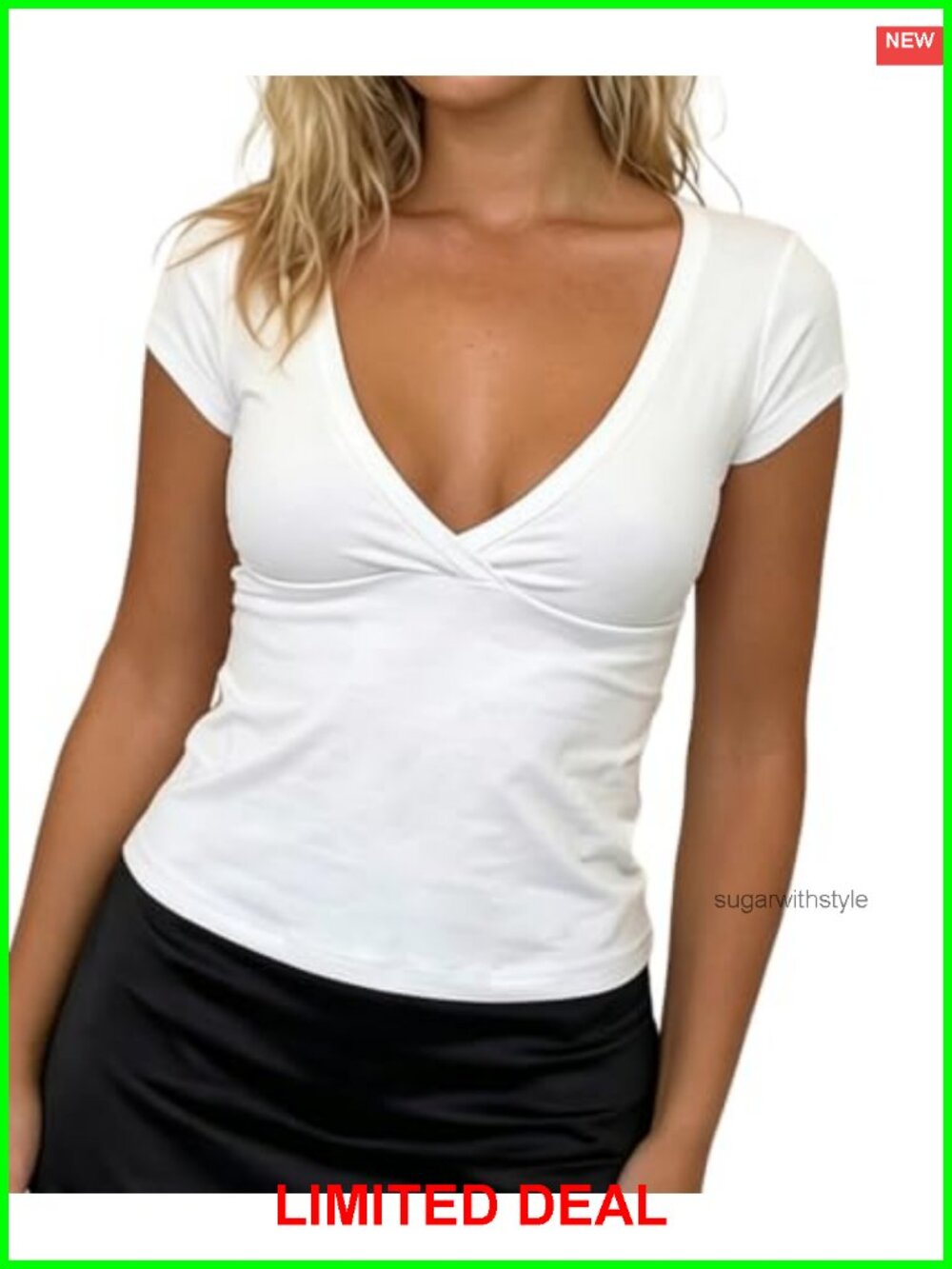 Women Deep V Neck Tank Top Slim Fit Plunge Sleeveless Crop Top
